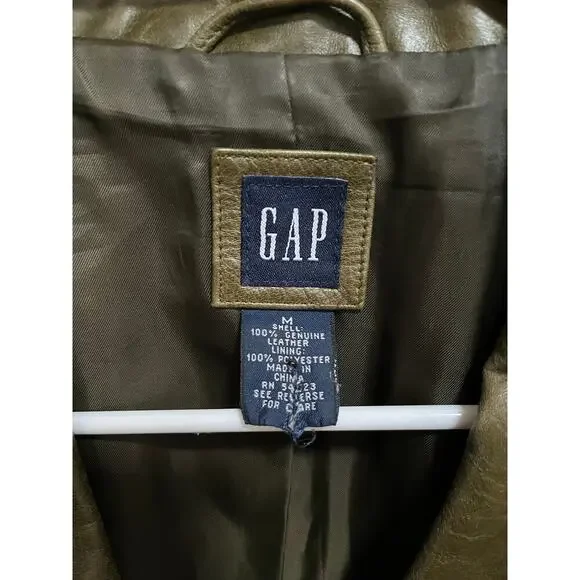 Gap Y2K Leather Blazer Jacket Olive Green Medium - Picture 6 of 9